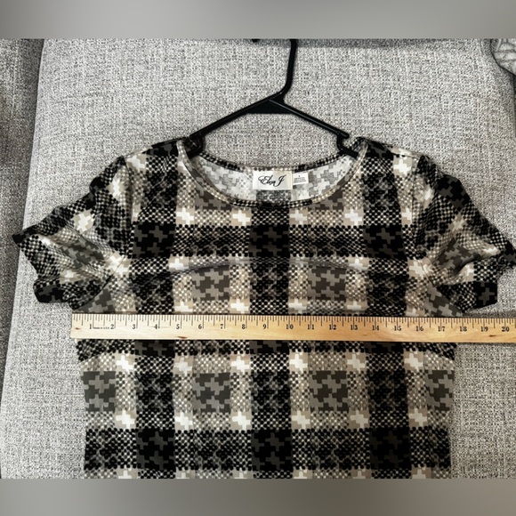 Eliza J. Sheath Short Sleeve Printed Sophisticated Dress Black Tan Sz 6 - Picture 11 of 12